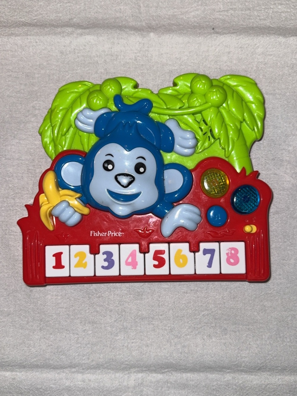 Fisher-Price Blue Monkey Number Piano Toy - Red, Blue & Green Vintage